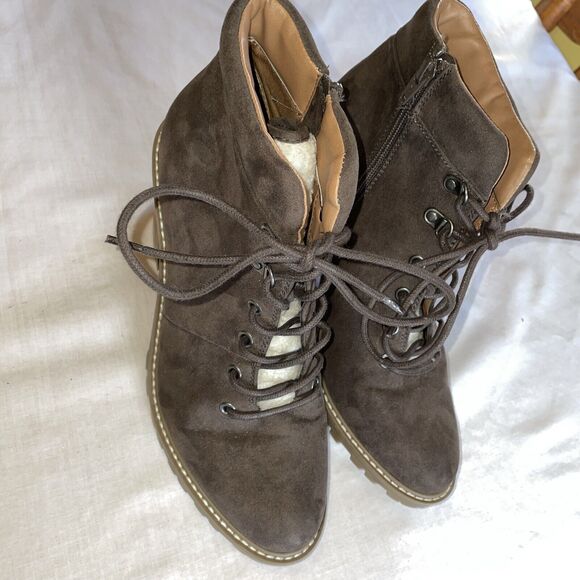 Universal Threads Heeled Booties Womens Size 9.5 Medium Brown Lace Up Block Heel - Picture 6 of 12